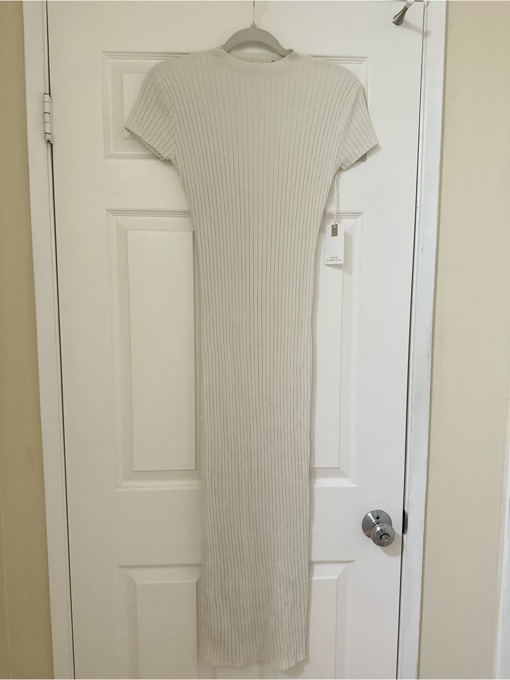 NWT Good American Sz M Ribbed Terry Midi Dress Cream $179 MSRP - Picture 3 of 8
